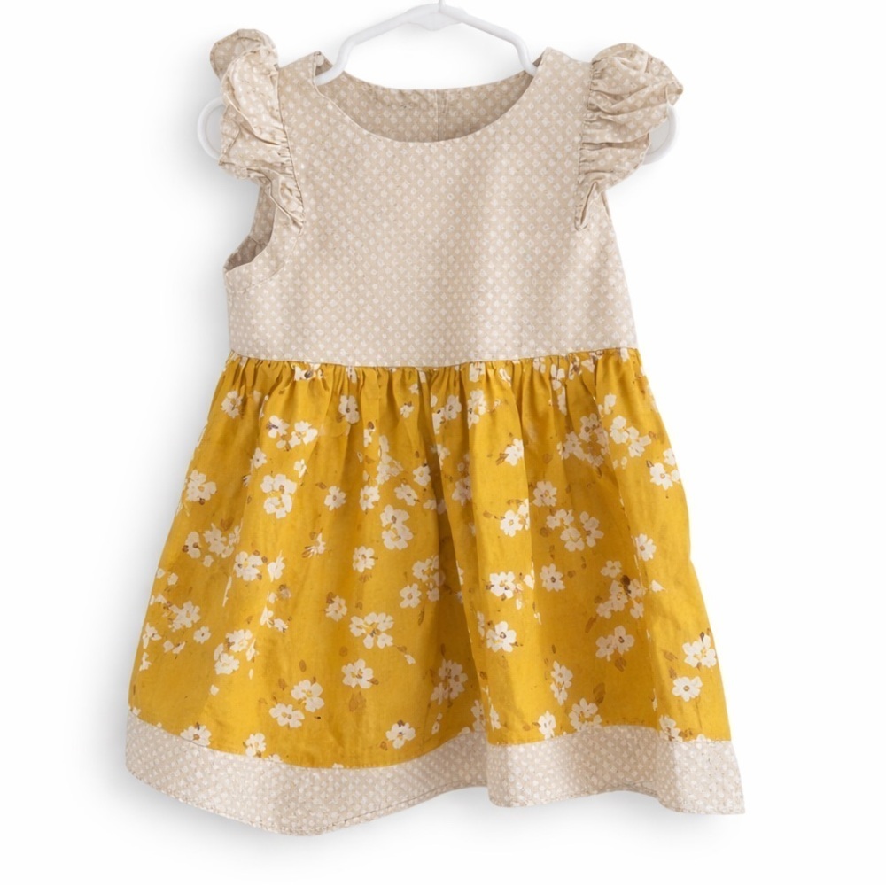 Ricrac & Ruffles Girls Yellow Floral Ruffle Sleeve Dress 4T